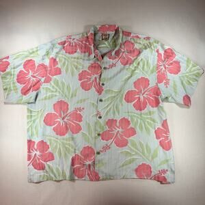 Tommy Bahama Mens XXL Short Sleeve Silk Hawaiian Hibiscus Camp Shirt Floral